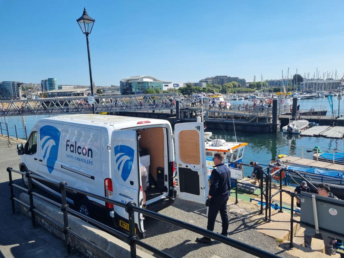 Falcon Ships Chandlers van at Plymouth harbour