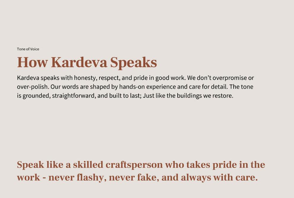 Kardeva Restoration brand voice, how Kardeva speaks